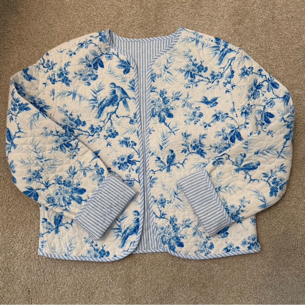 Belk Blue and White Floral Utility Jacket